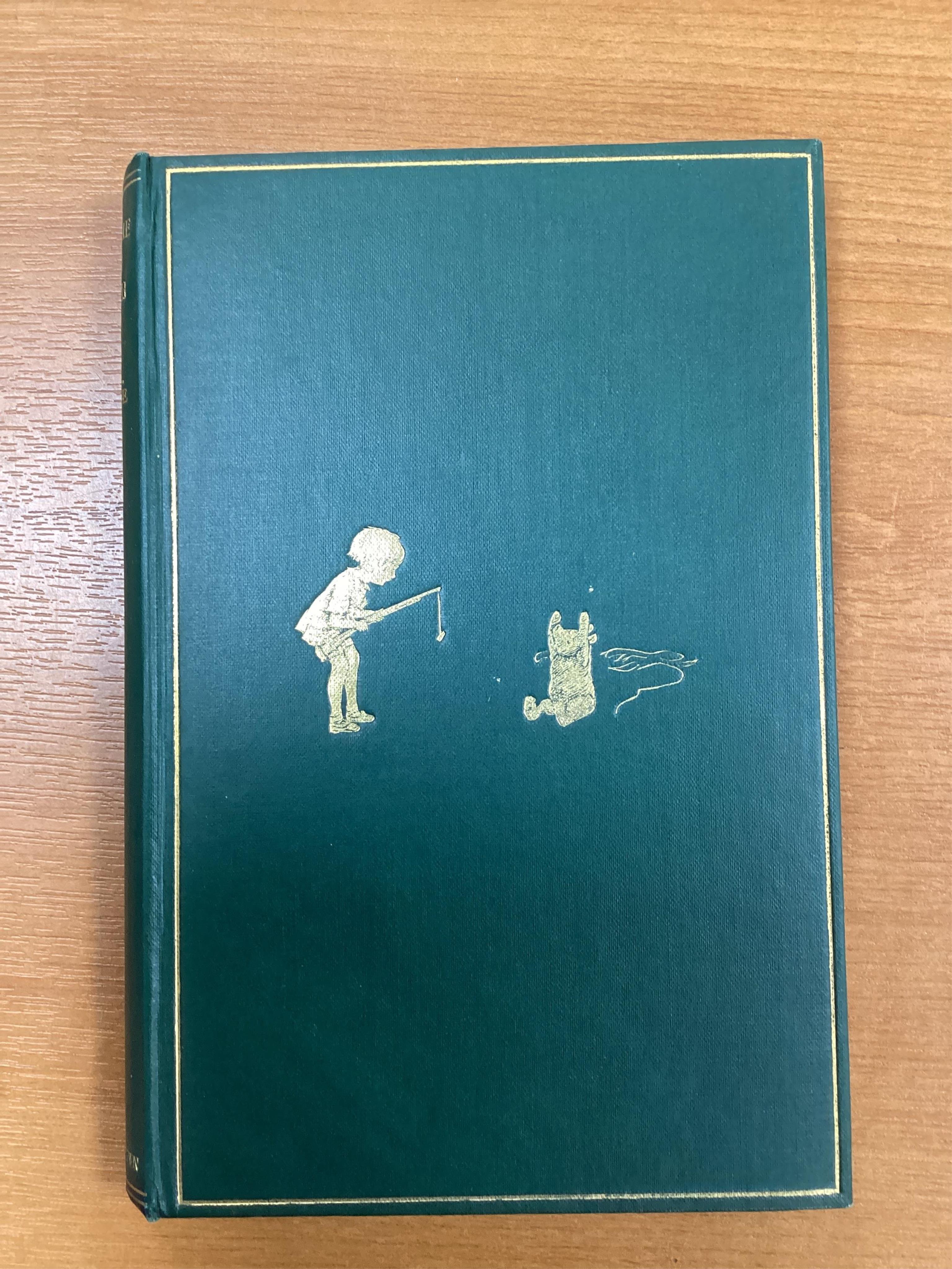 Milne, A. A. - Winnie-the-Pooh, decorations by E. H. Shepard. London: 1st edition, 1st impression, 8vo, original green pictorial cloth gilt, top edge gilt, pictorial endpapers, illustrations throughout the text, dust jac